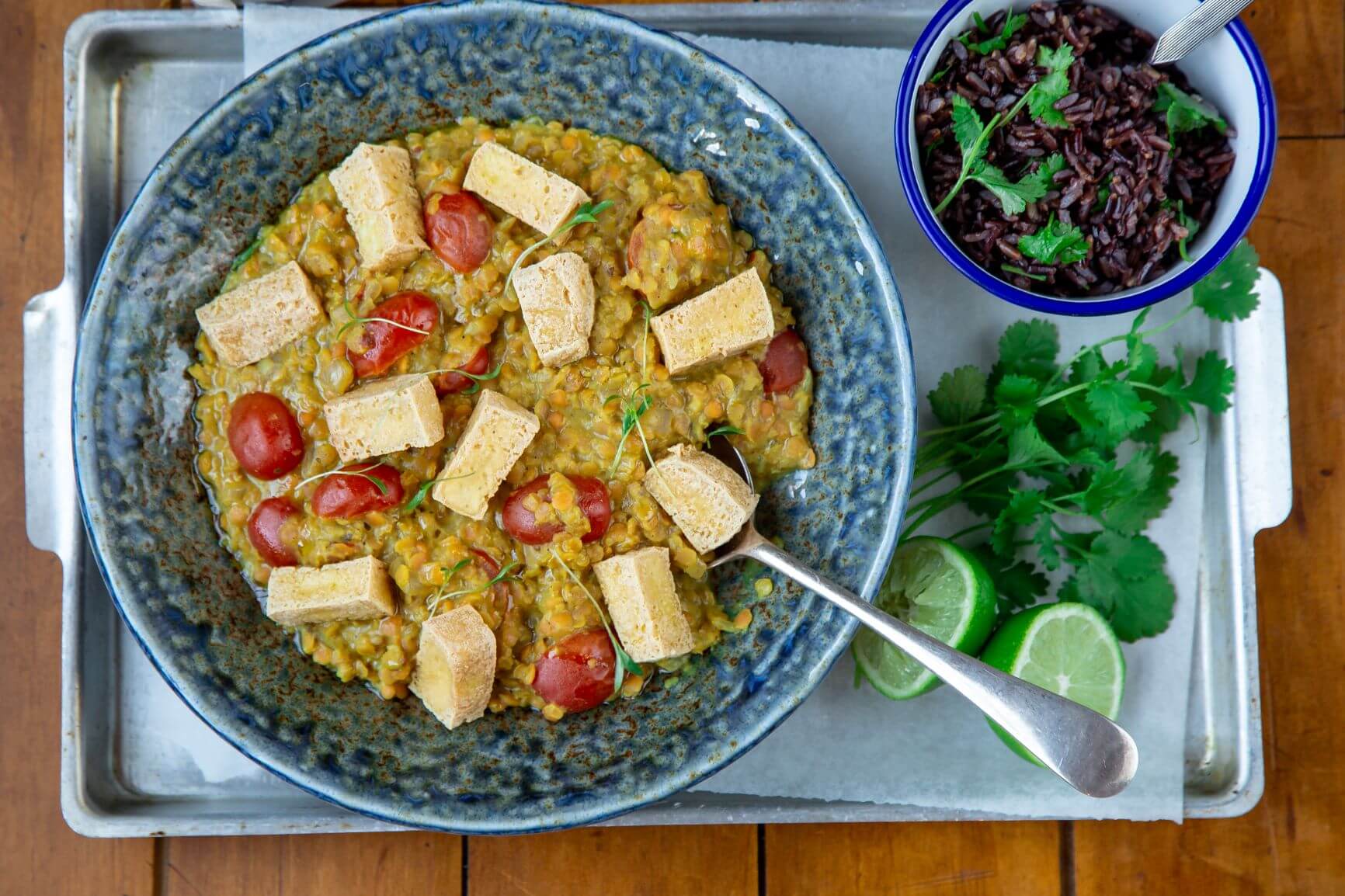 Spiced Dal, Coriander Rice & Tofu Puffs 1lr