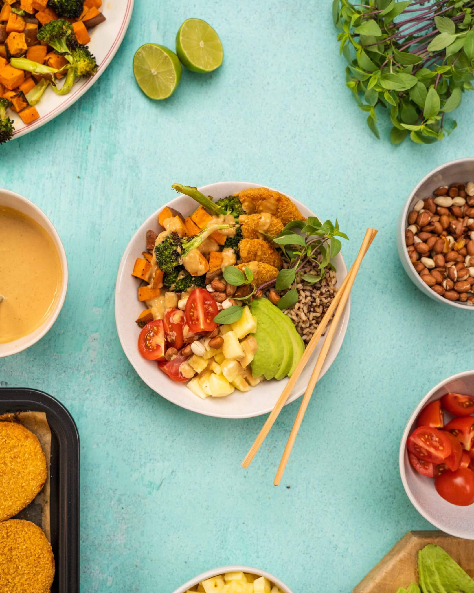 Plant Based Burger Buddha Bowl with Thai Peanut Sauce_Hero5_LR