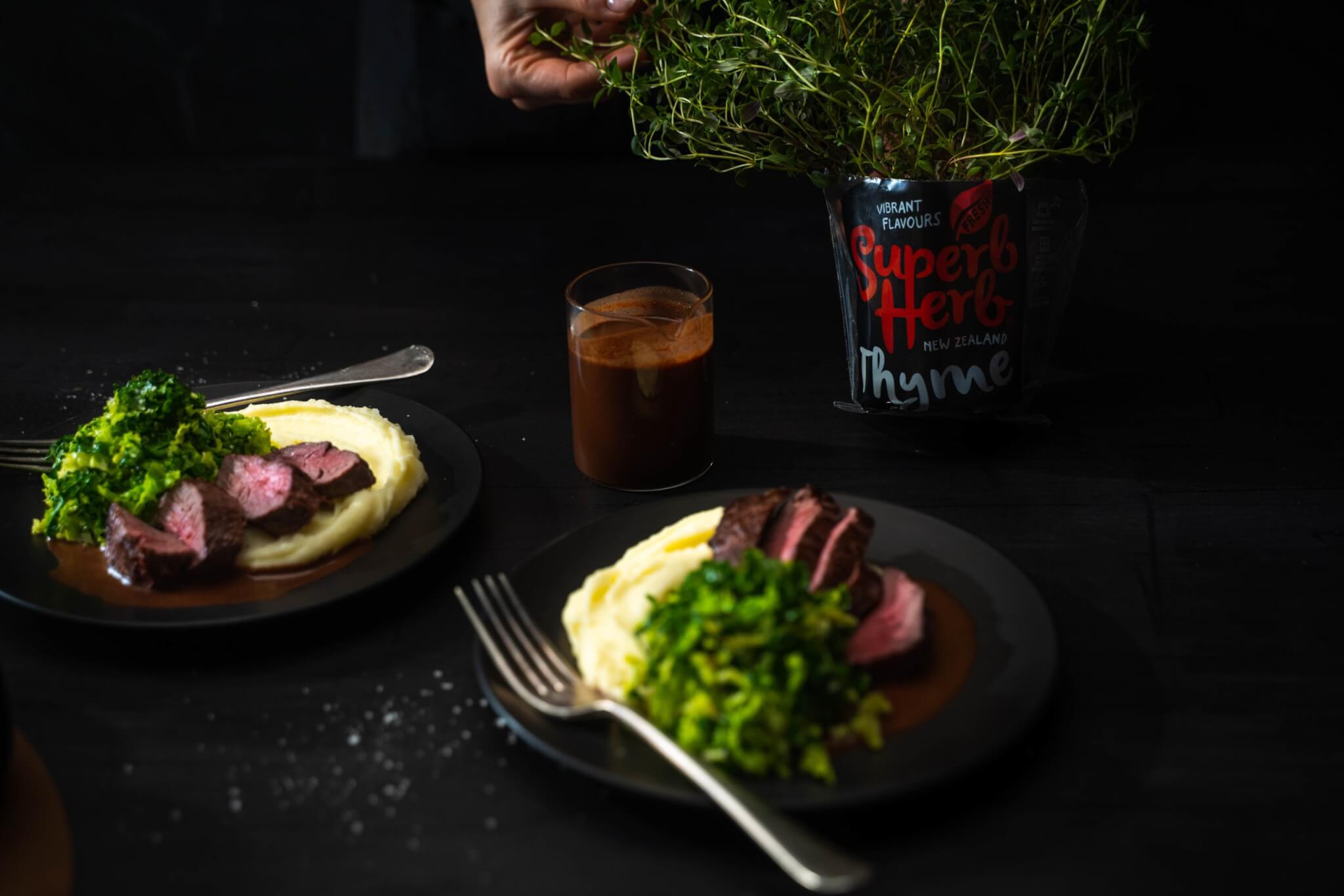 Venison medallion with red wine & chocolate sauce_side on_landscape_Superb Herb 2_LR